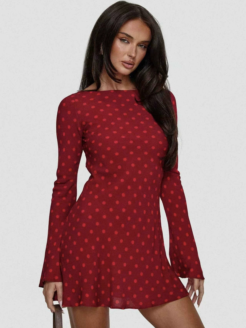 Zara Polka Dot Print Long Sleeve Bodycon Dress Back Tie Cutout